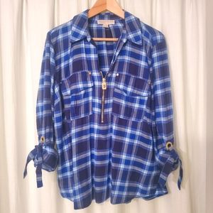 Michael Kors Blue Plaid Shirt XL